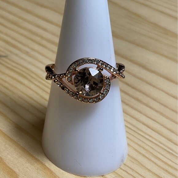 Rose Gold Plated Infinity Knot Ring With Crystal Accents - Picture 1 of 4